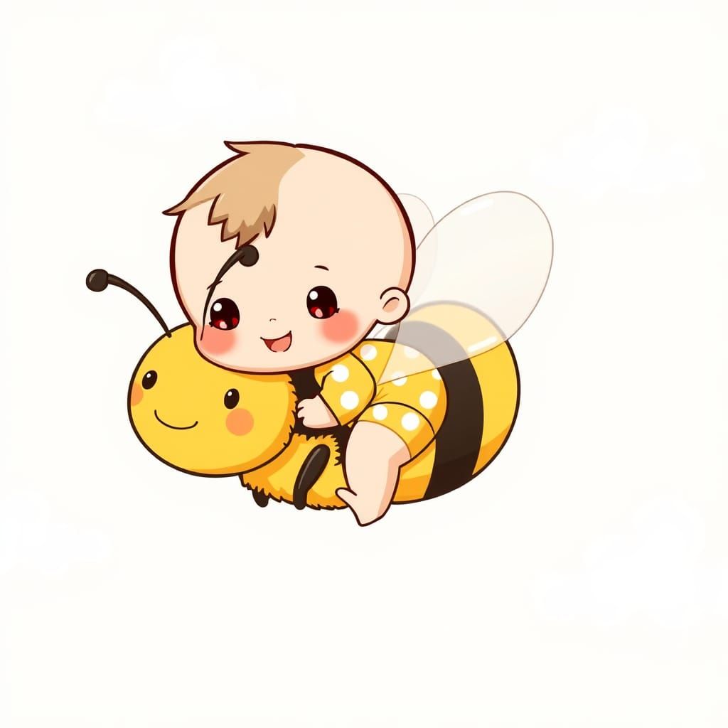 Chibi Baby on Bumblebee in Kawaii Style