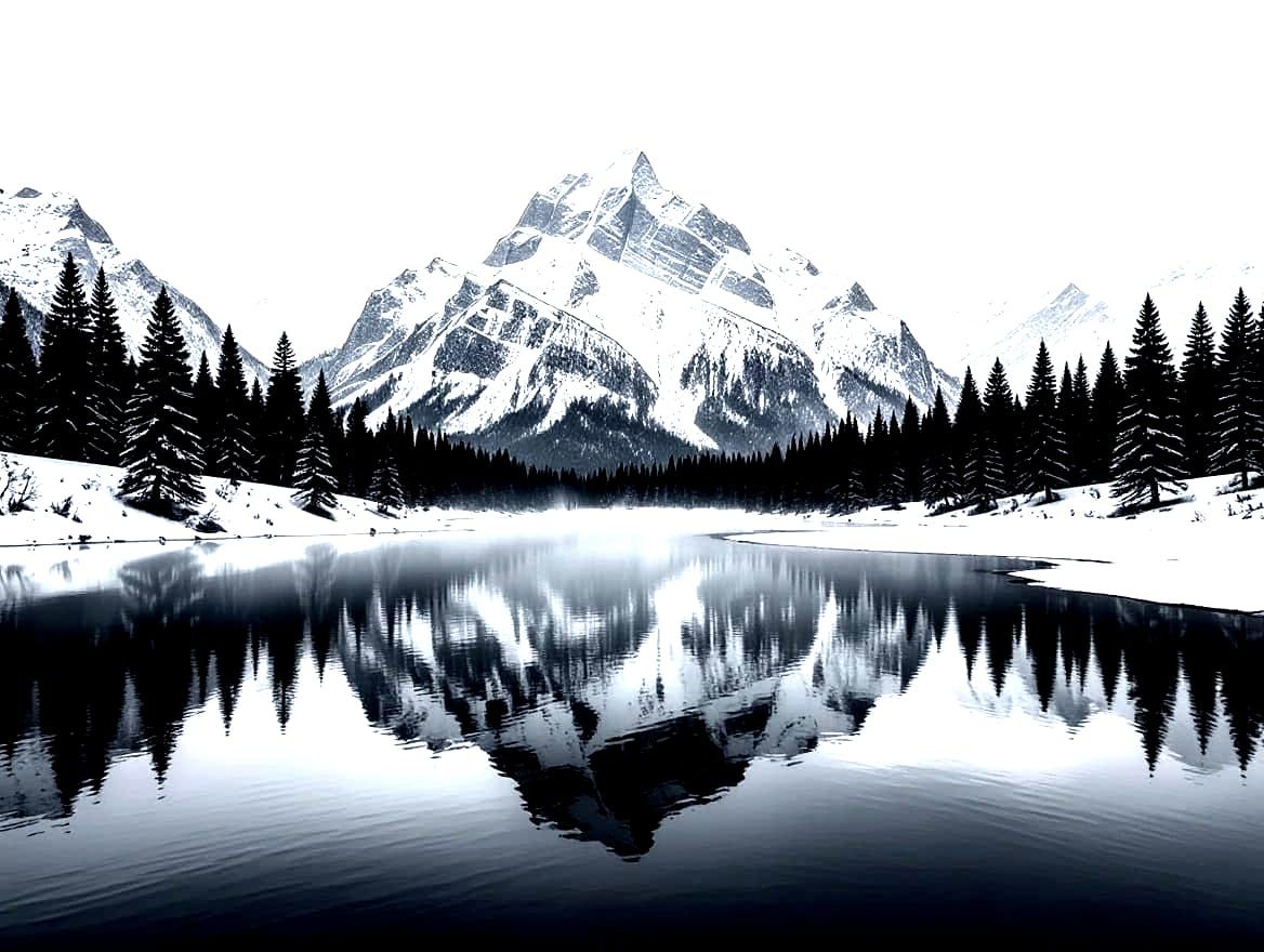 Winter Mountain Landscape in Monochromatic Realism