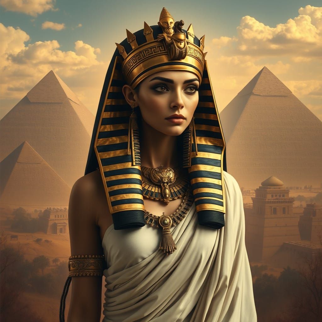 Surreal Ancient Egyptian Goddess in Dark Mystical Landscape