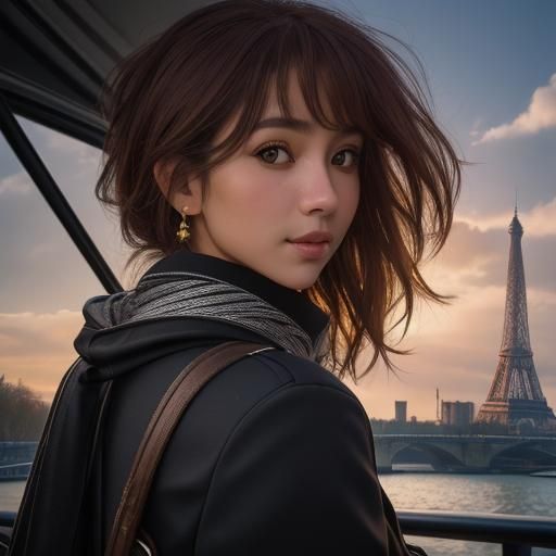 Modern Boat on the Seine, Eiffel Tower View