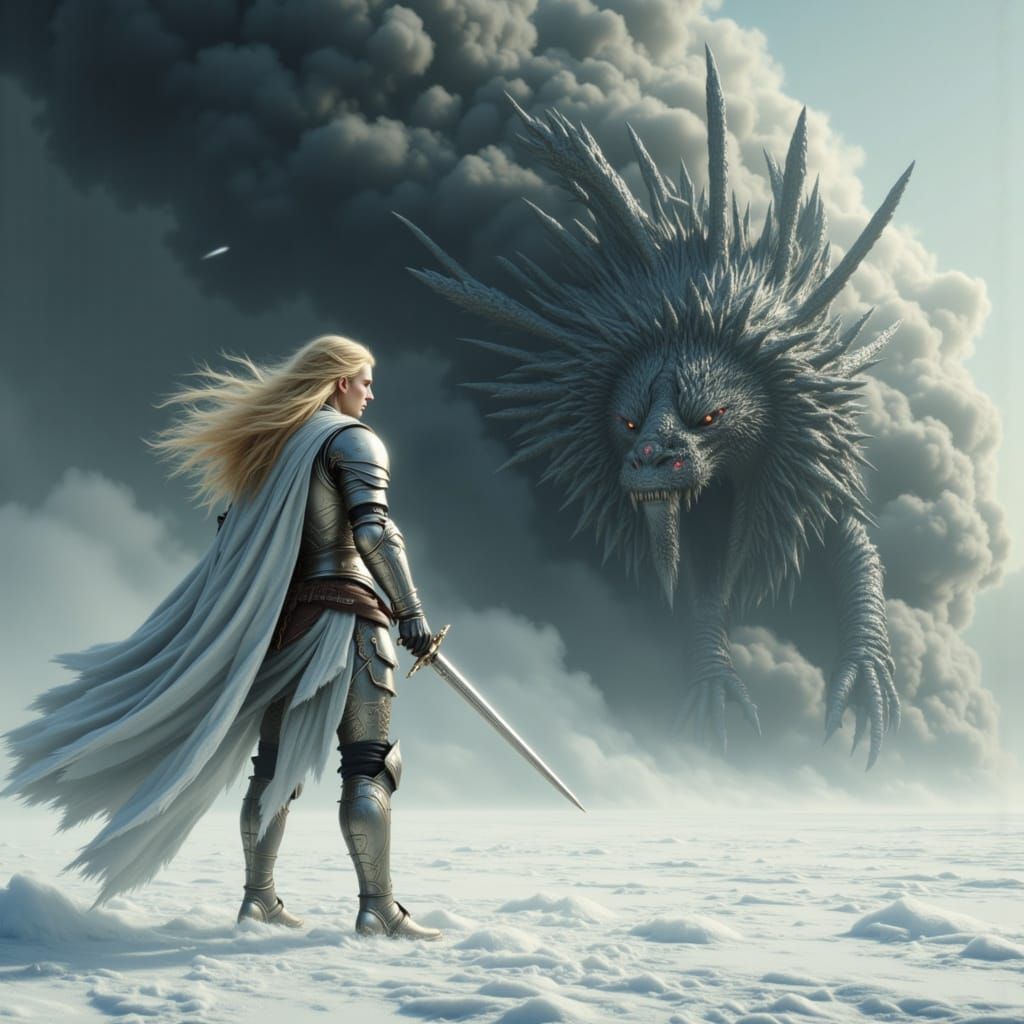 Siegfried and Dragon in a Frozen Landscape