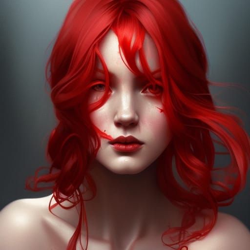 Lady in Red: Hyperdetailed Art Nouveau Portrait