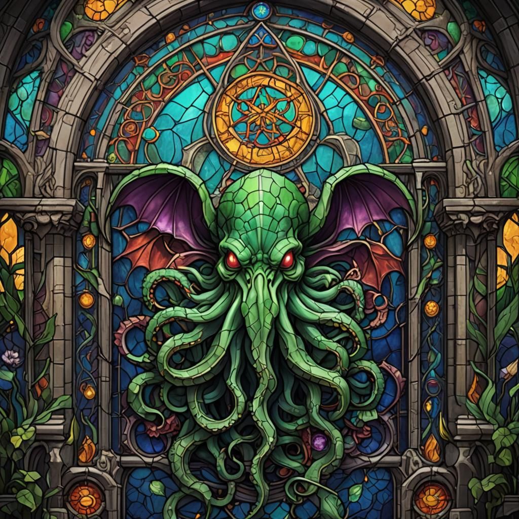 Cthulhu Stained Glass Window: Detailed Matte Painting