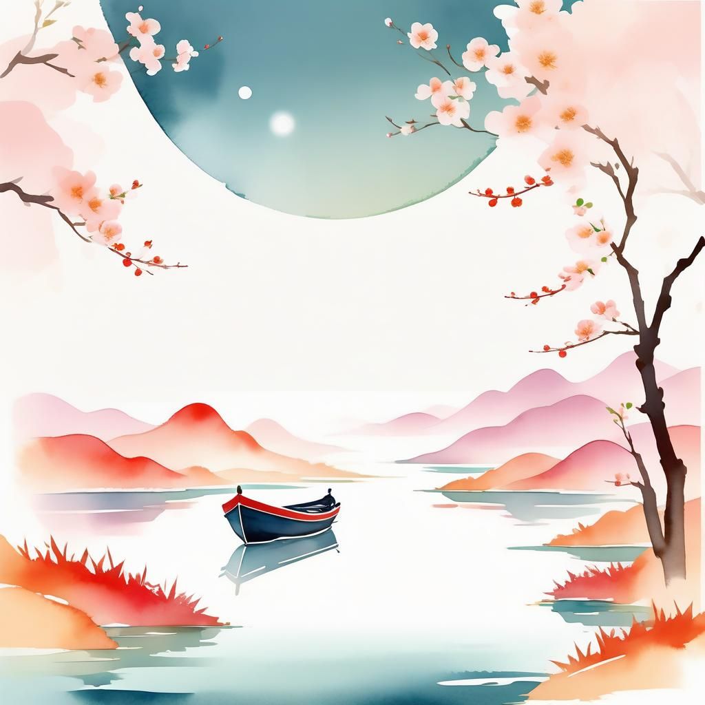 Lunar New Year: Minimalist Watercolor River Scene