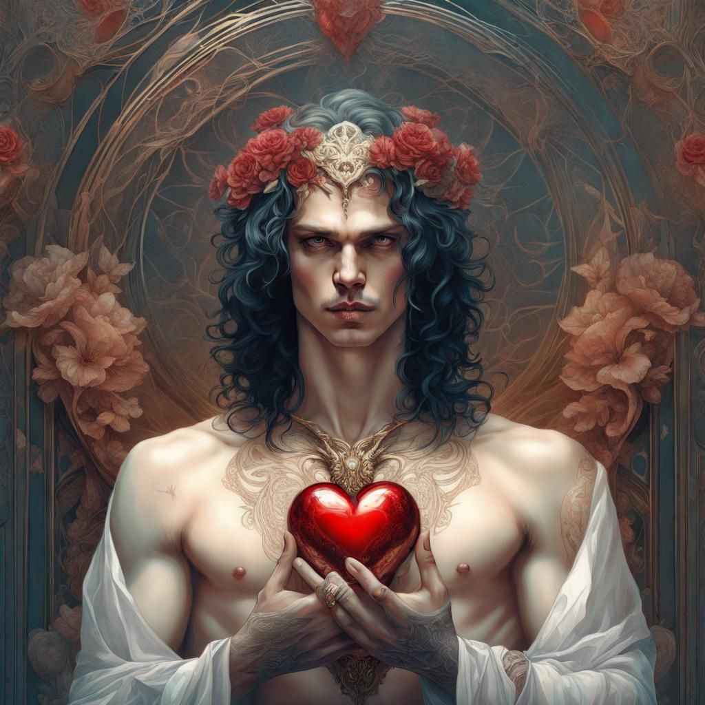 Romantic Portrait of God of Love in Art Nouveau Style