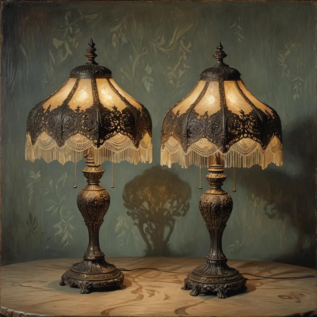 Ornate Victorian Lamp in Pre-Raphaelite Style