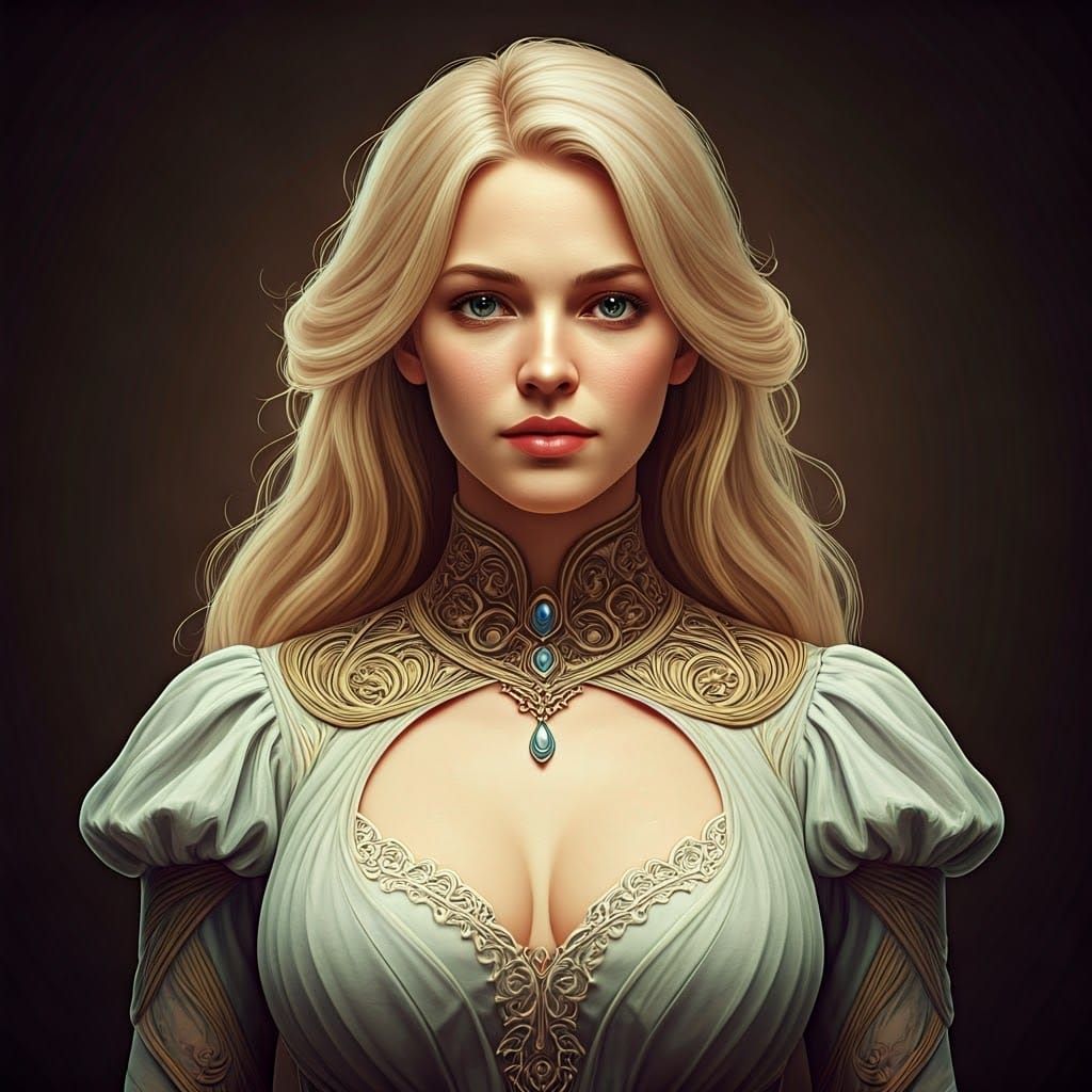 Elegant Portrait of a Blond Beauty in Art Nouveau Style