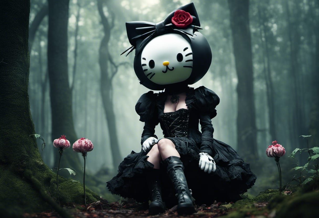 Gothic Hello Kitty Hallucination in a Forest