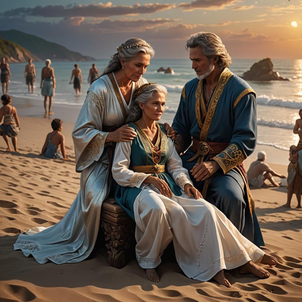 Romantic Sunset Beach Scene in Detailed Fantasy Art