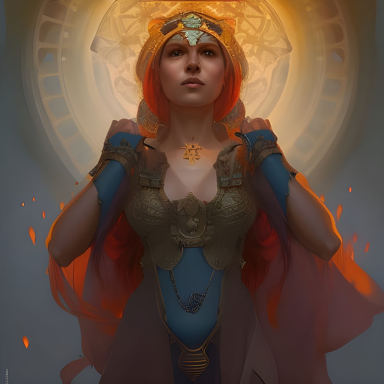 Fiery Goddess of Justice Portrait in Hyperdetailed Style