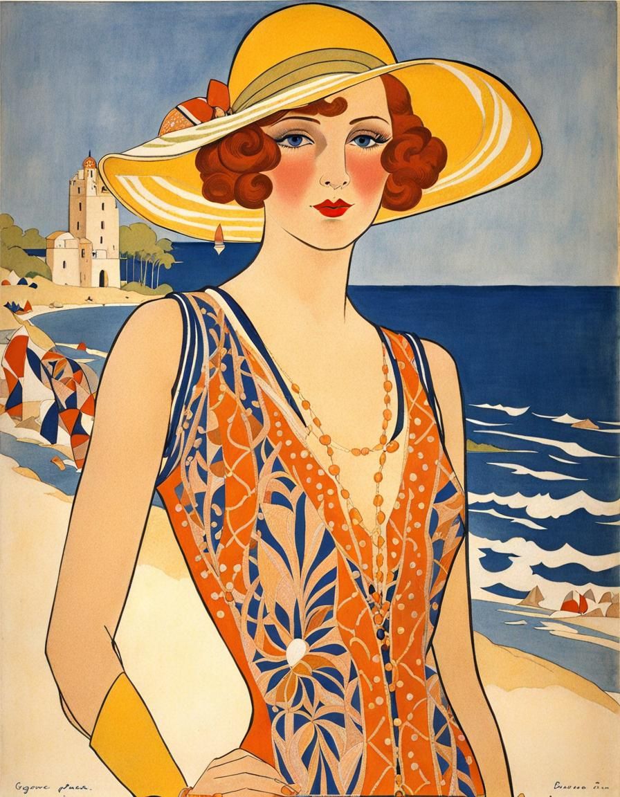 1920s Art Deco Woman on French Riviera