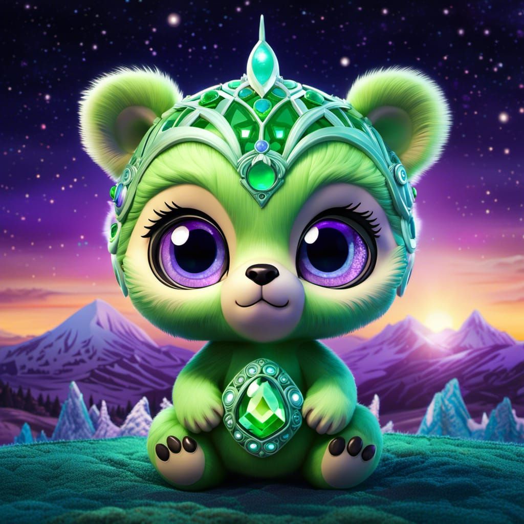 Chibi Bear Cub Alien Pilot in Space