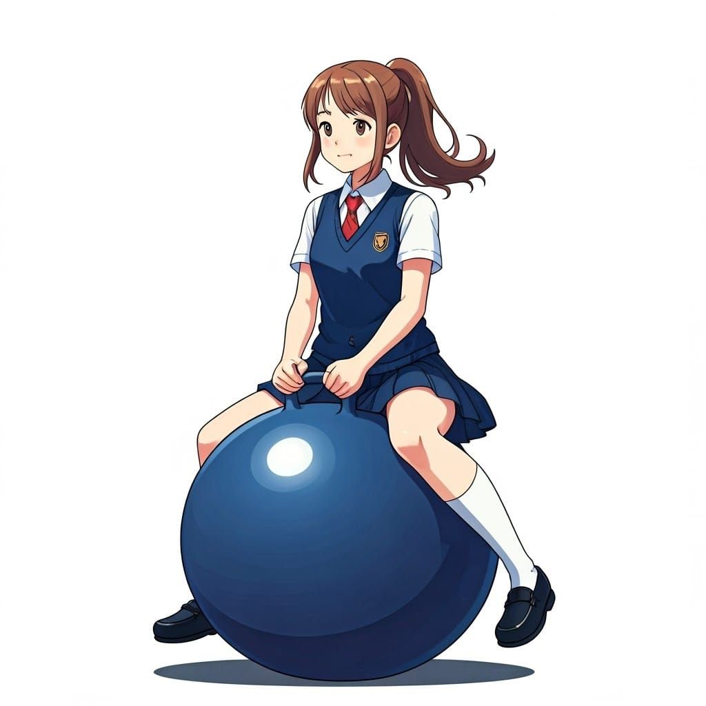 Whimsical School Girl in Navy Blue Hopper Ball Scene