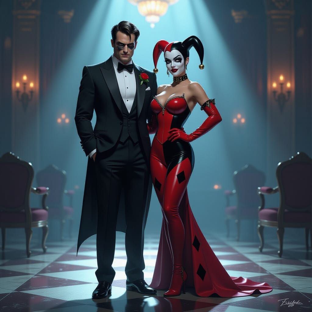 Bruce Wayne & Harley Quinn in Art Deco Ballroom