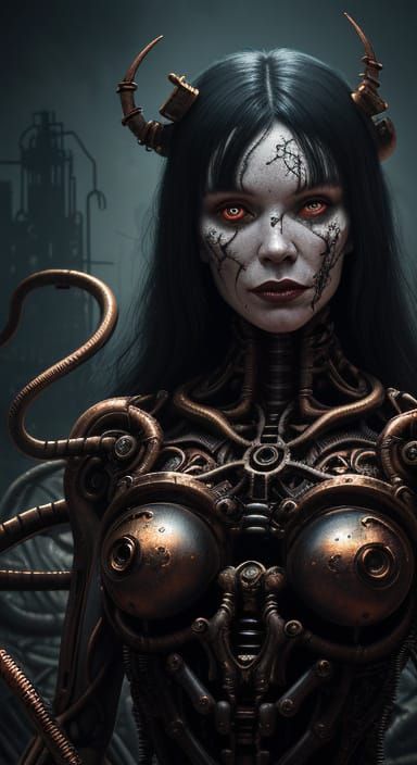 Biomechanical Horror in Dark Art Nouveau Style