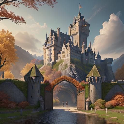 Autumn Castle Gate in Detailed Matte Painting