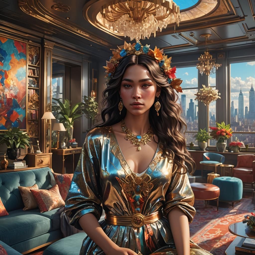 Maximalist Penthouse Interior with City View