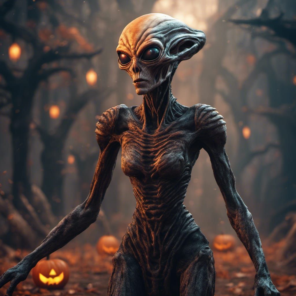 Halloween Alien Woman: Detailed Matte Painting