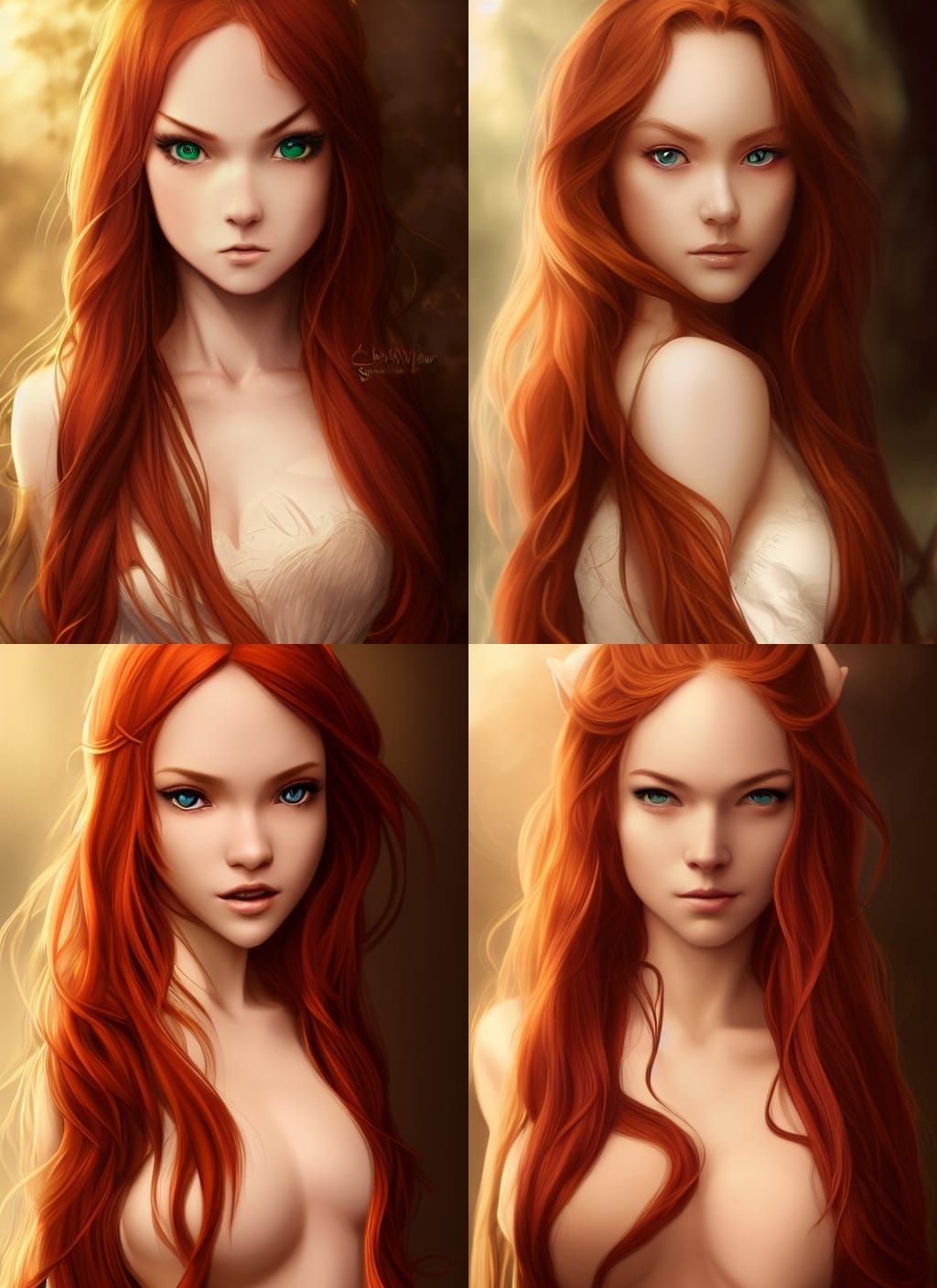 Hyper-Detailed Portrait of a Redheaded Elven Goddess