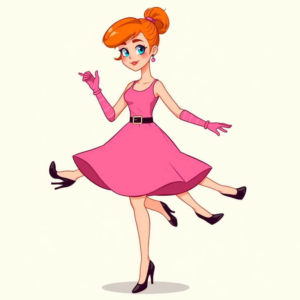 Cartoon Woman Tap Dancing in Pop Art Style