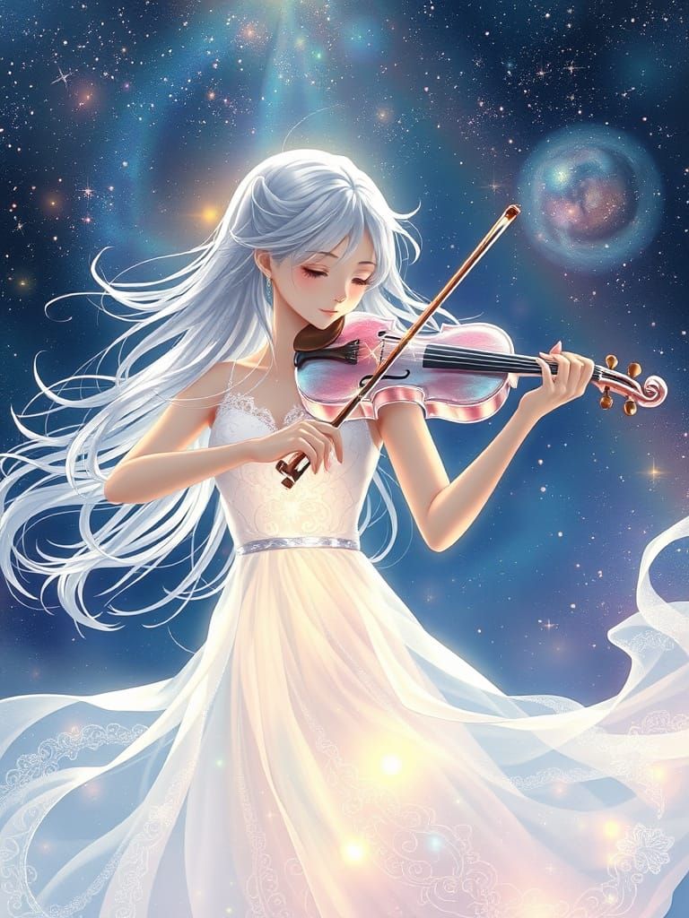 Ethereal Anime-Style Portrait of a Celestial Musician