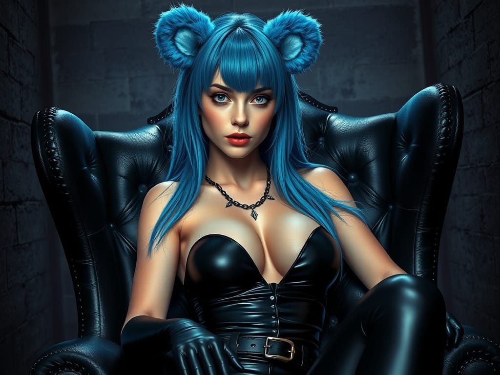 Blue-Haired Woman in Dungeon, Art Nouveau Style