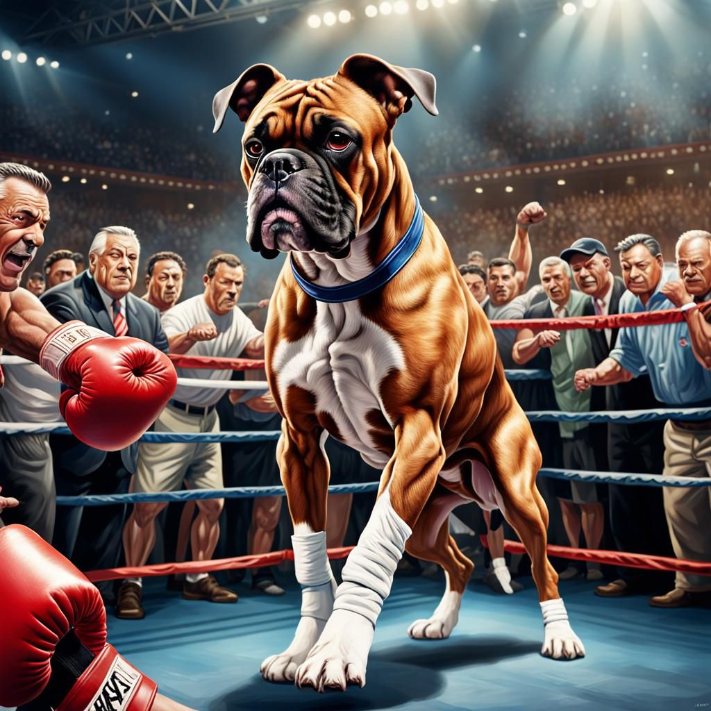 Boxer Dog in Boxing Ring: Hyperrealistic Splash Art