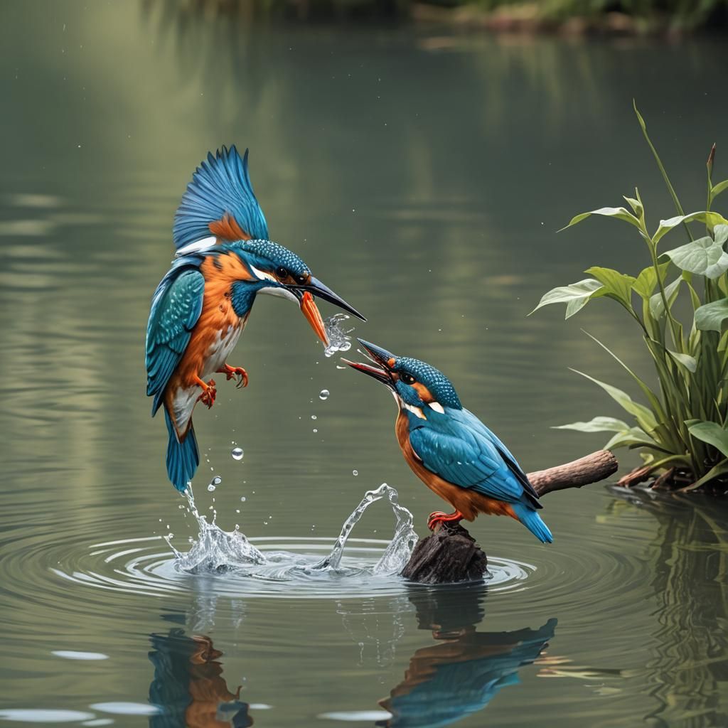 Kingfisher Bird Hunting: Hyperrealistic Lake Capture