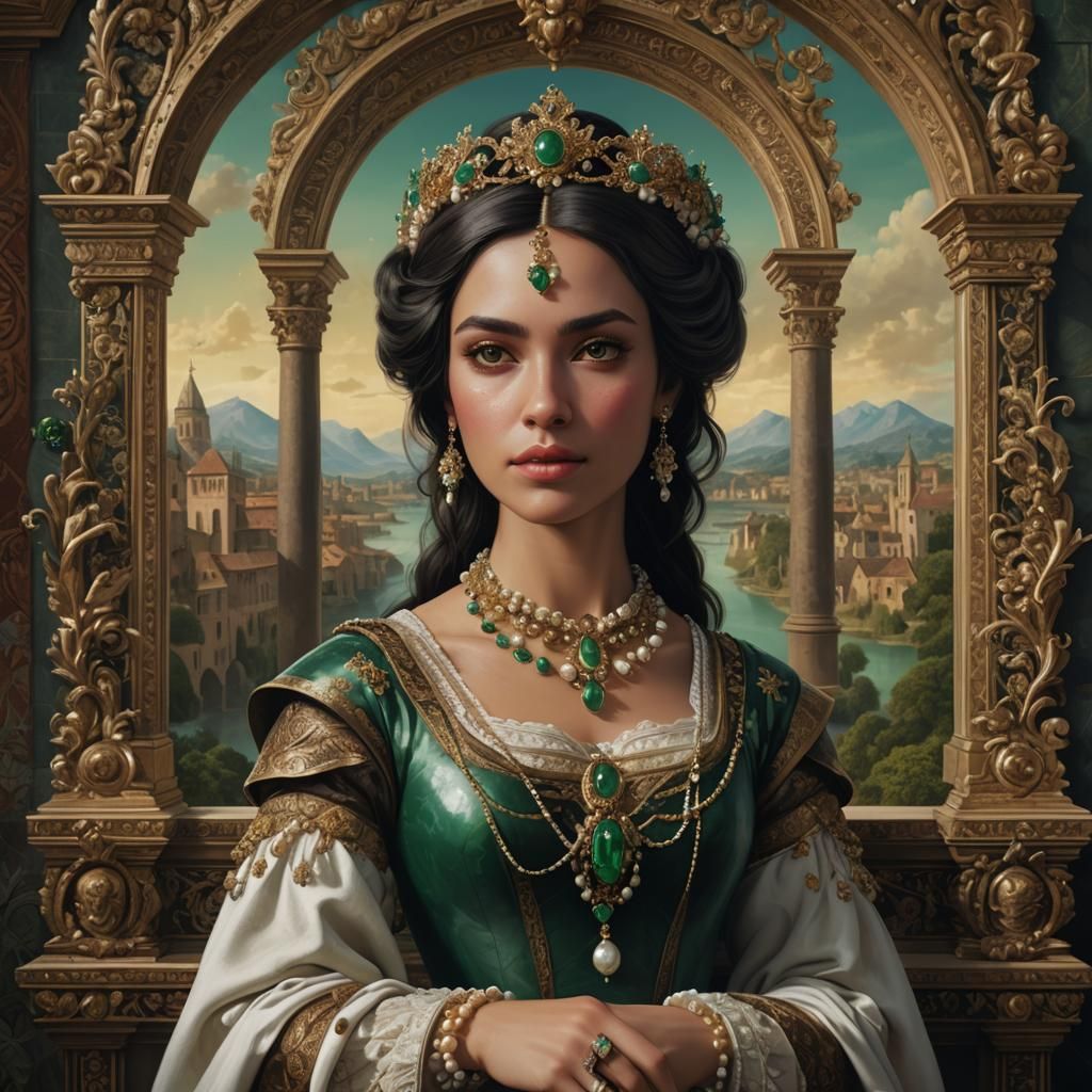 Renaissance Tech Princess Portrait in Detailed Digital Art