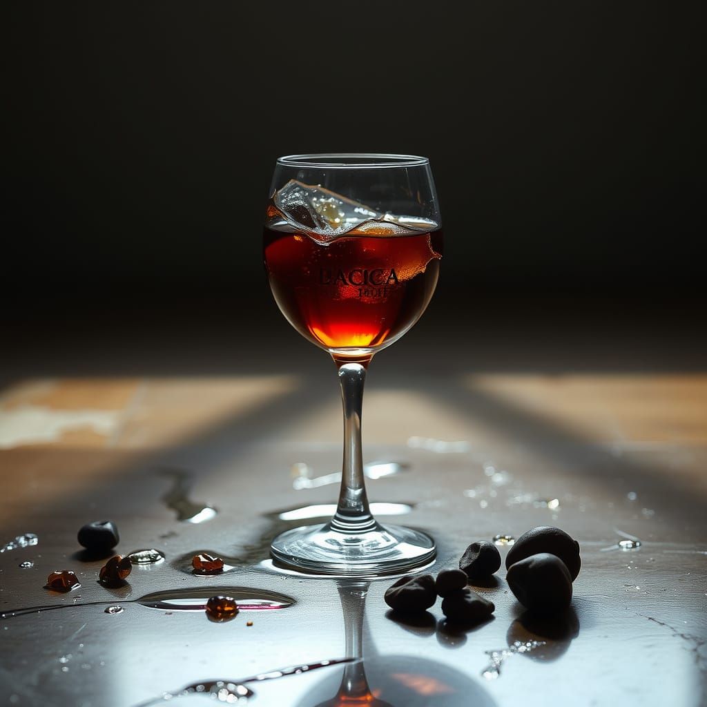 Broken Crystal Cognac Glass Captures Moonlight