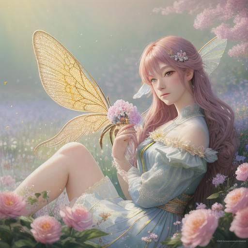 Anime Fairy in Pointillist Impressionism