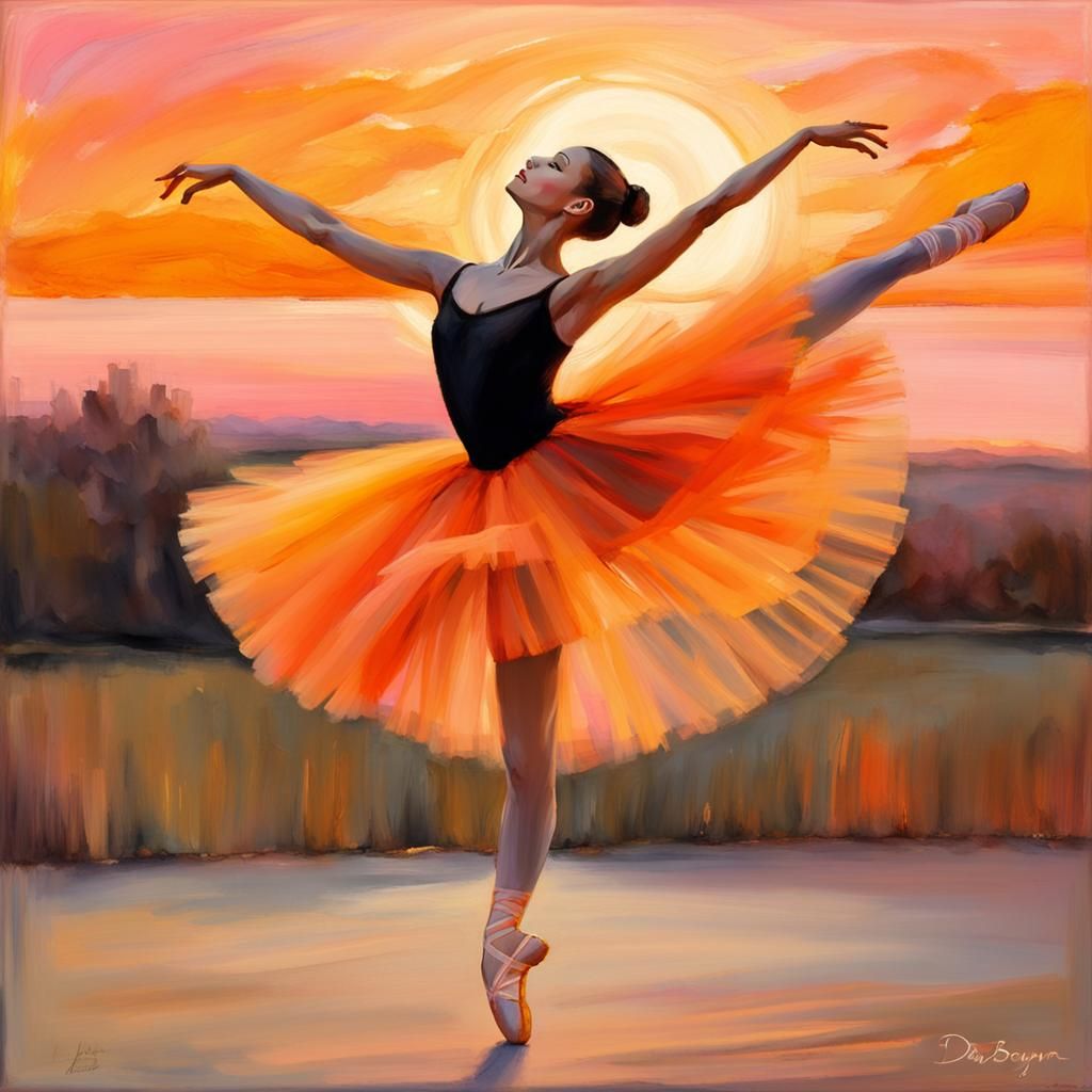 Ballerina in Orange Tulle, Digital Impressionist Painting