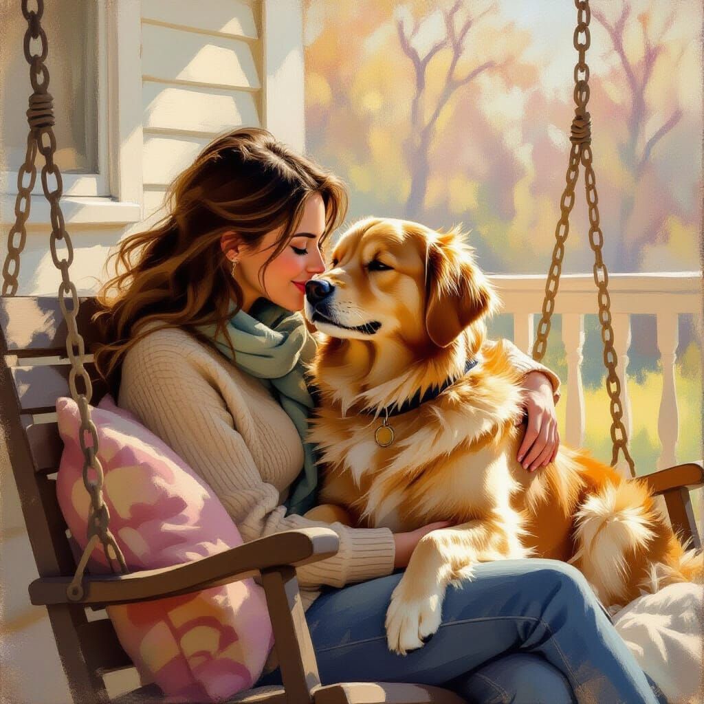 Golden Retriever and Partner in Sunlit Serenity