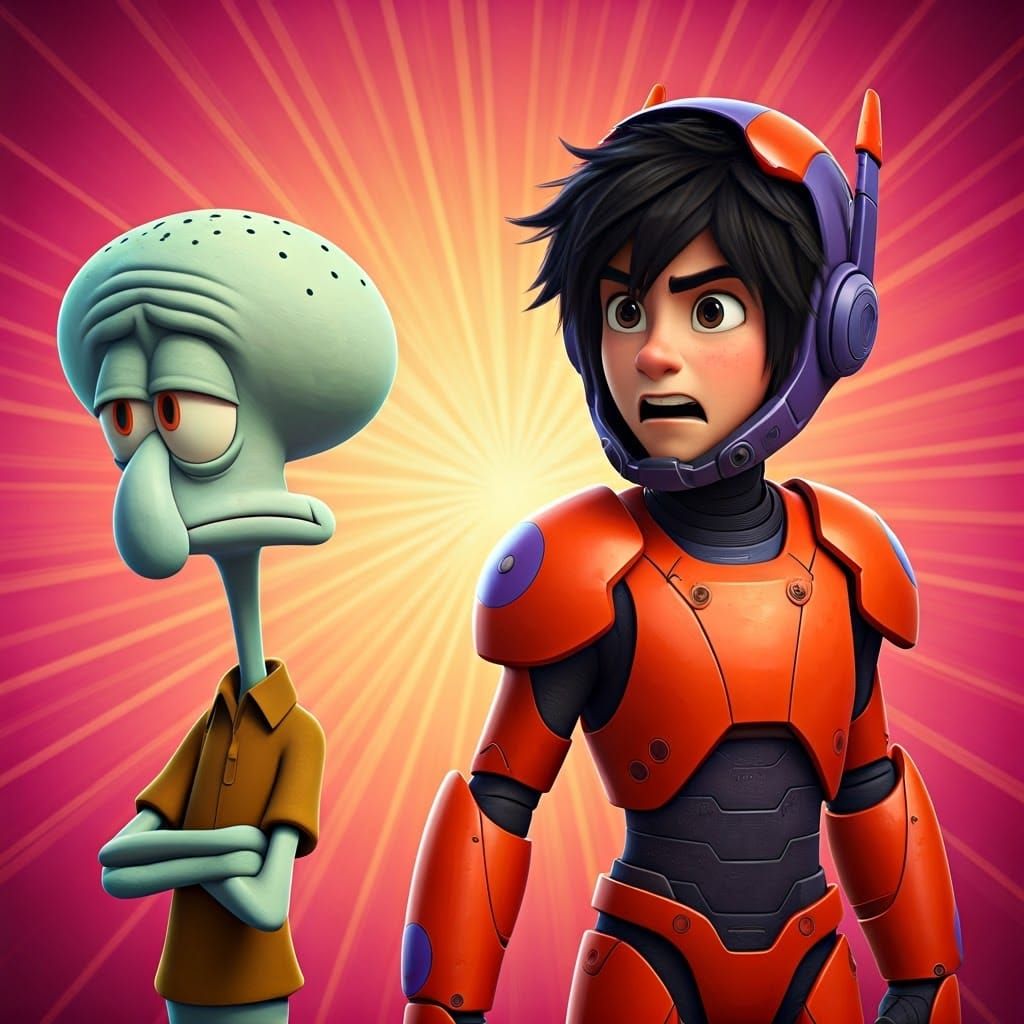 Hiro Hamada Scolds Squidward in Pixar Style
