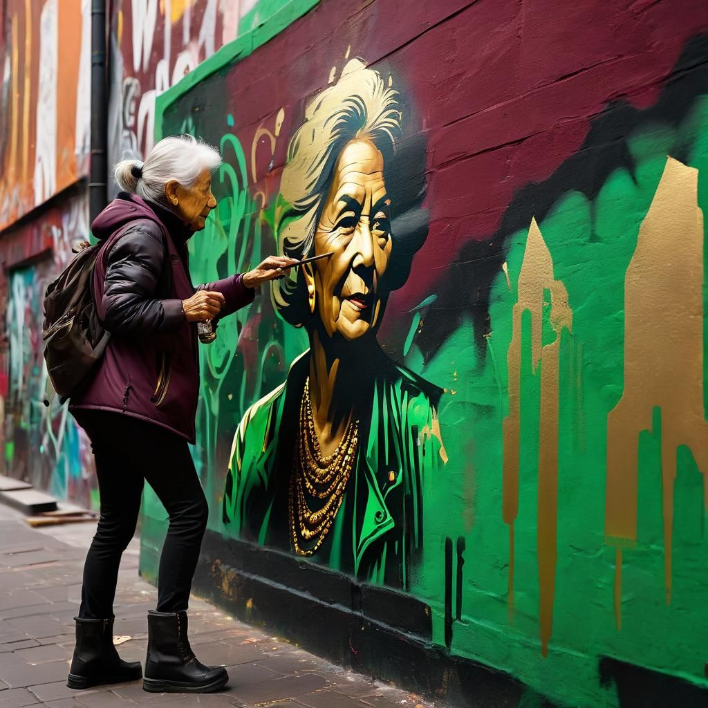 Dynamic Street Art by Woman in Urban Setting