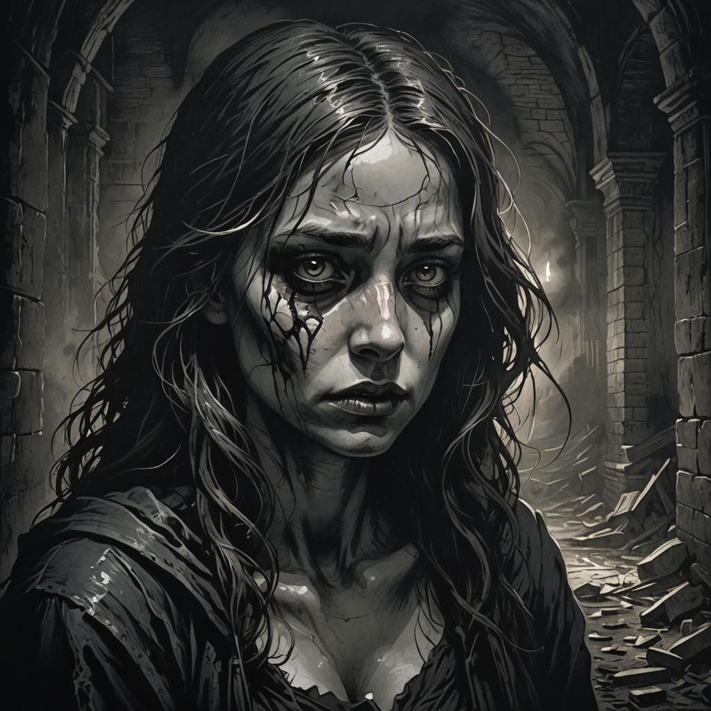 Gothic Horror: Crying Woman in Abandoned Setting