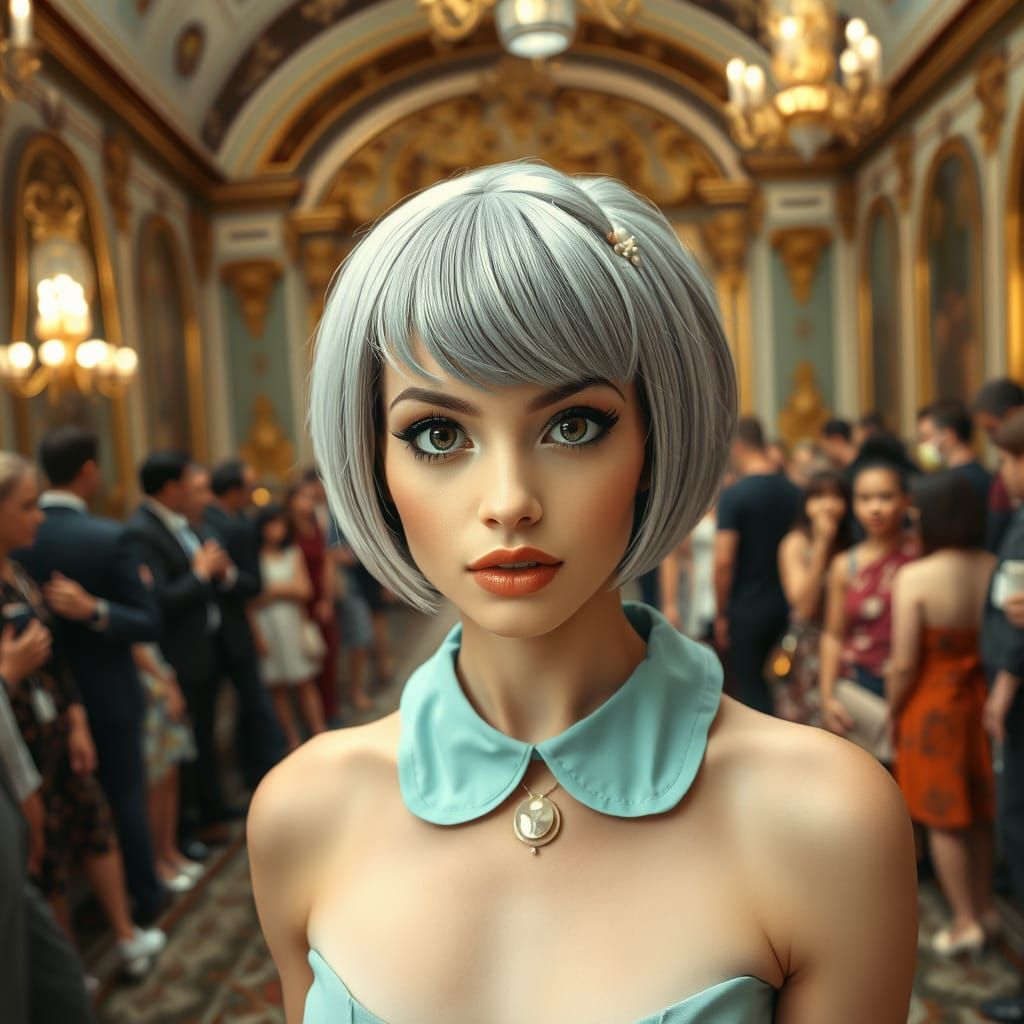 Stunning Woman with Hime Cut in Art Nouveau Style