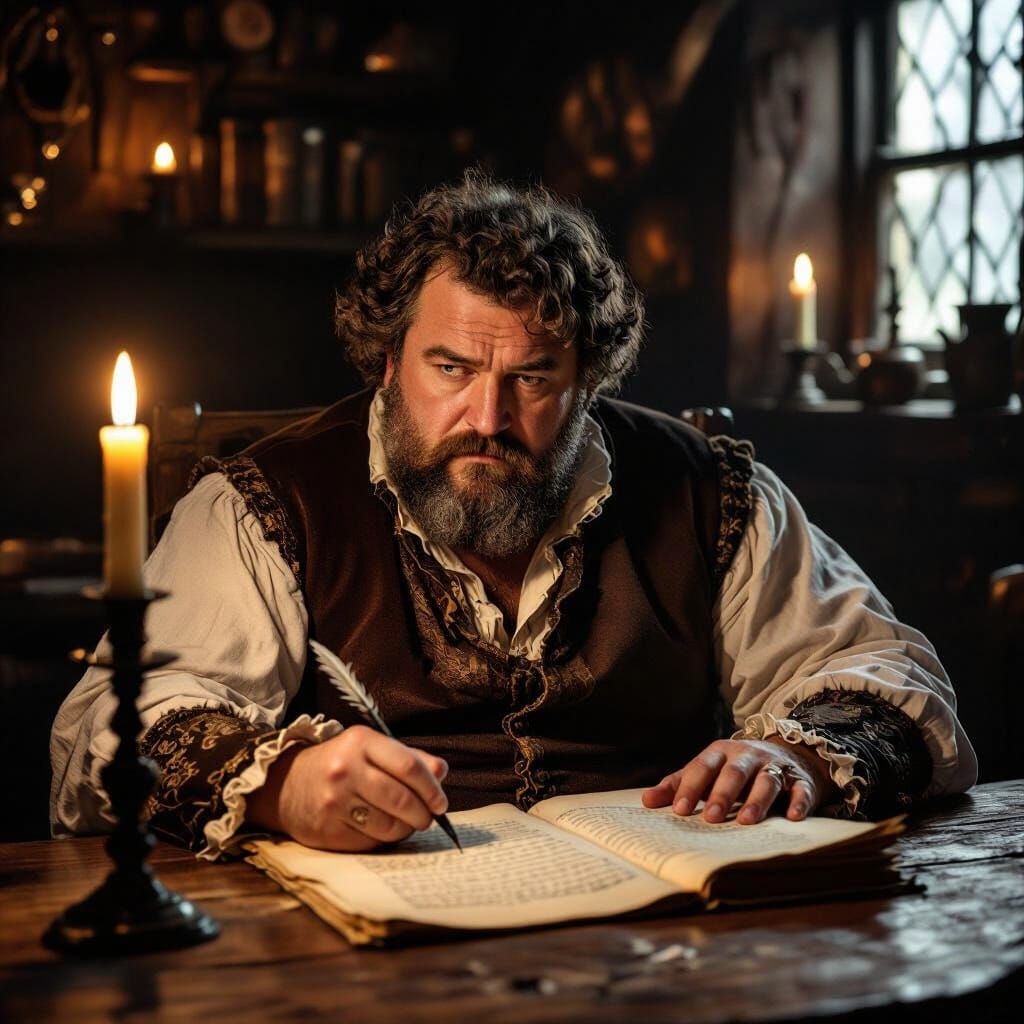 Ben Jonson Composing Sejanus: Sepia-Toned Tavern Scene