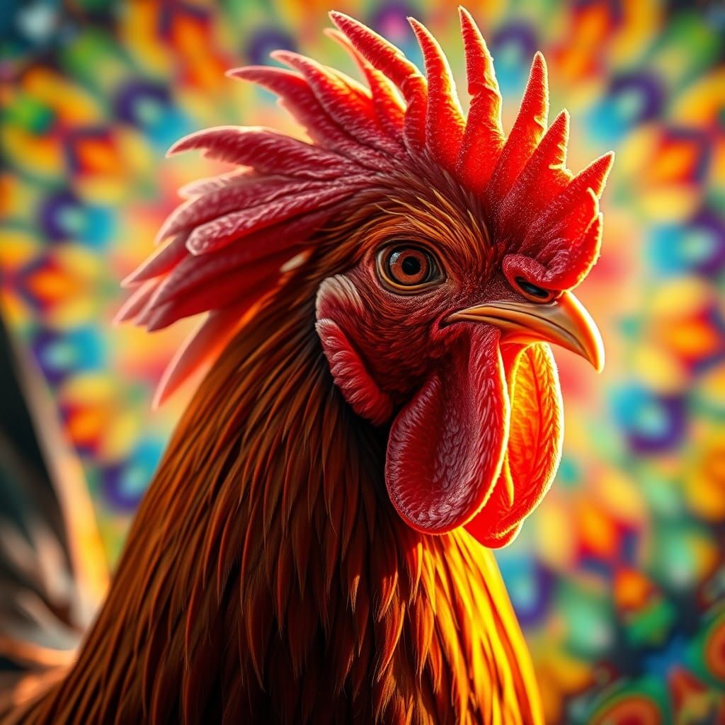 Regal Chicken Portrait in Hyperrealistic Digital Art Style