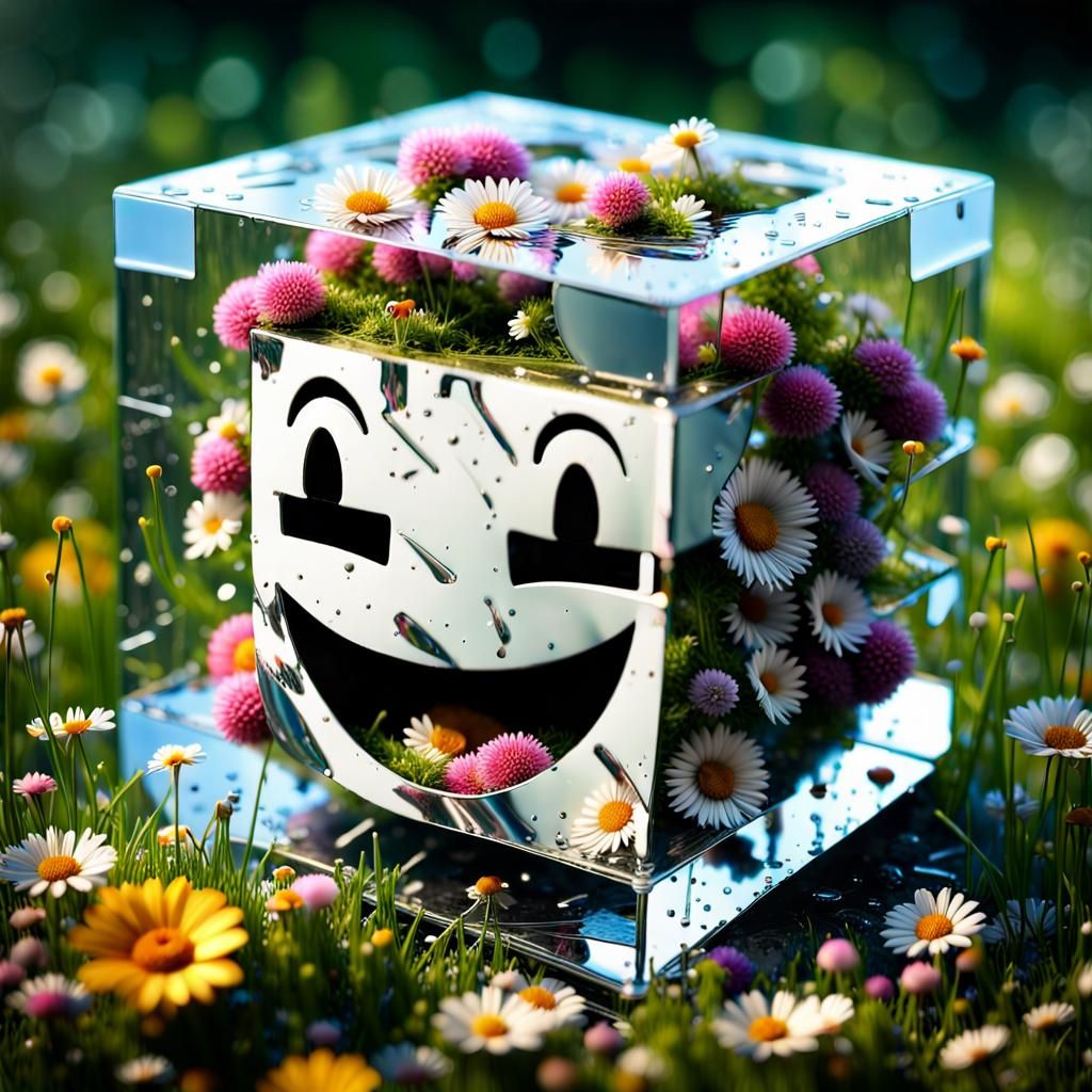 Dismembered Plastic Cube in Meadow: CGI Masterpiece
