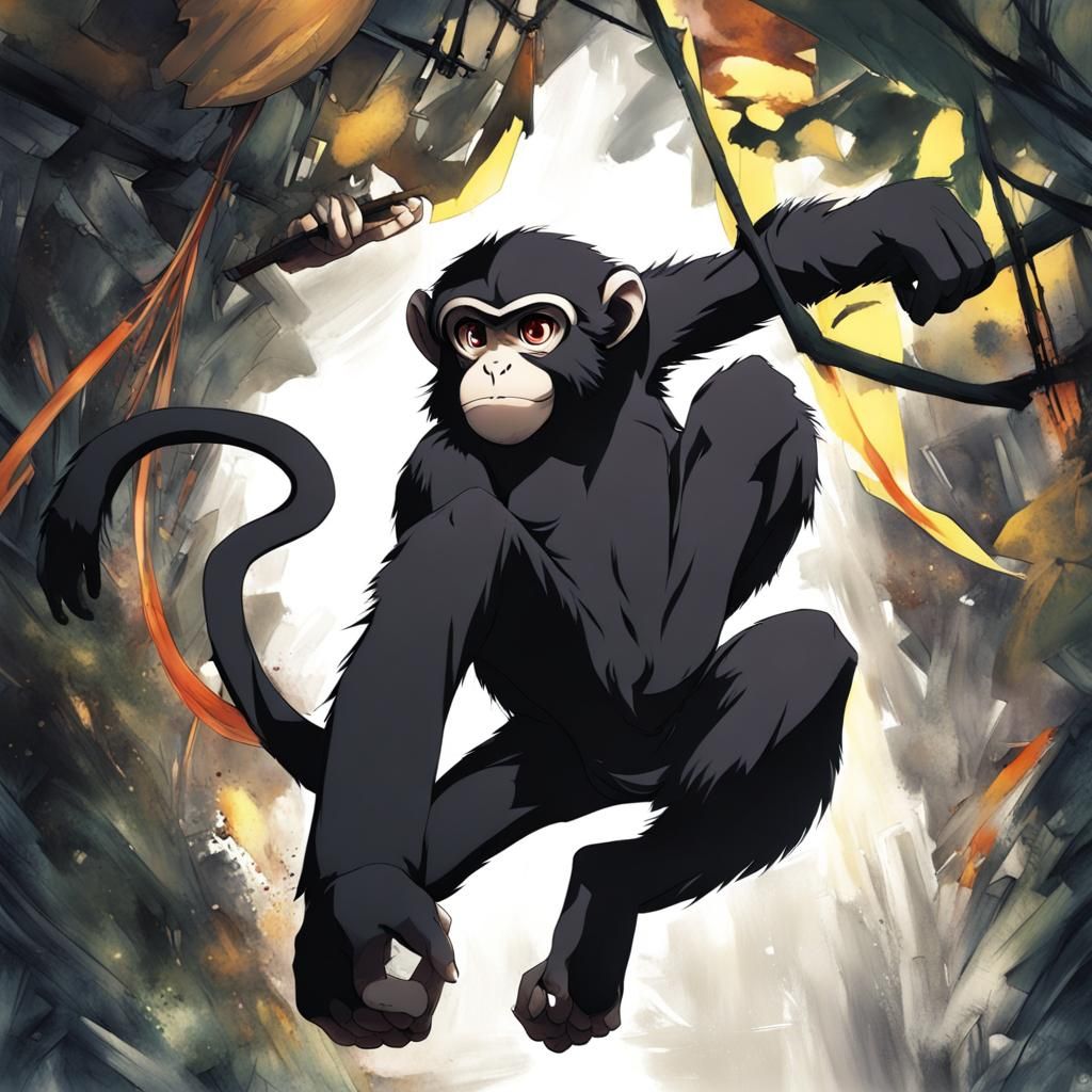 Anime Style Black Monkey Illustration