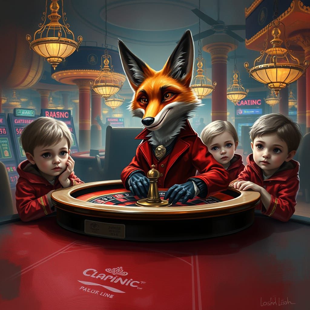 Fox Gambler in Casino, Digital Painting