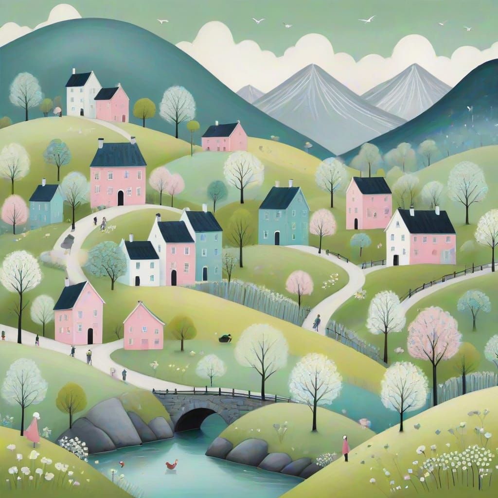 Cozy Scandinavian Spring Scene in Pastel Hues