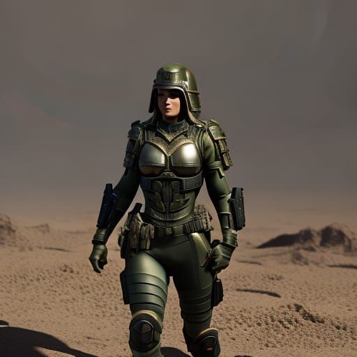 Futuristic Soldier in Jungle Camouflage Armor