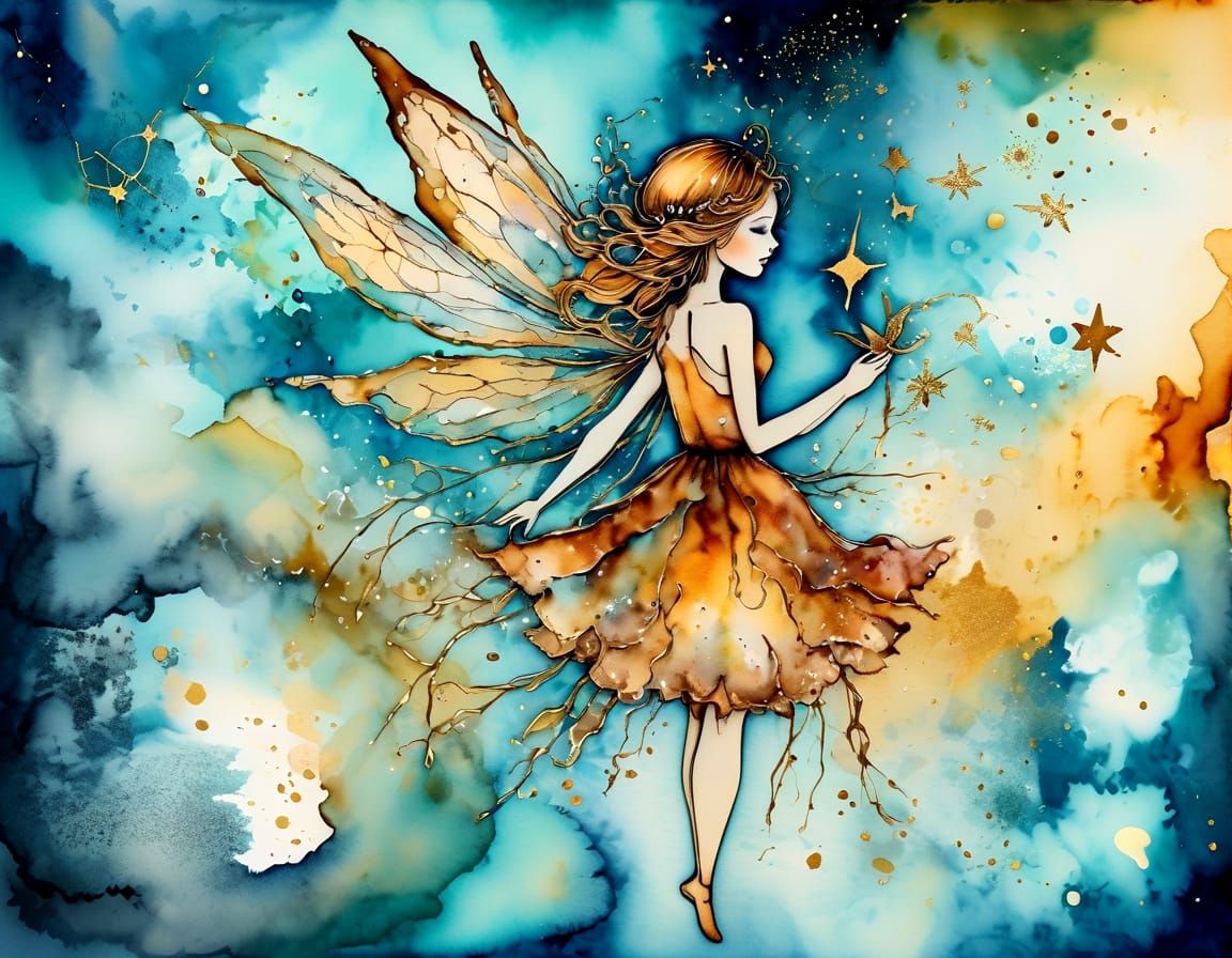 Grunge Fairy in Cosmic Watercolor