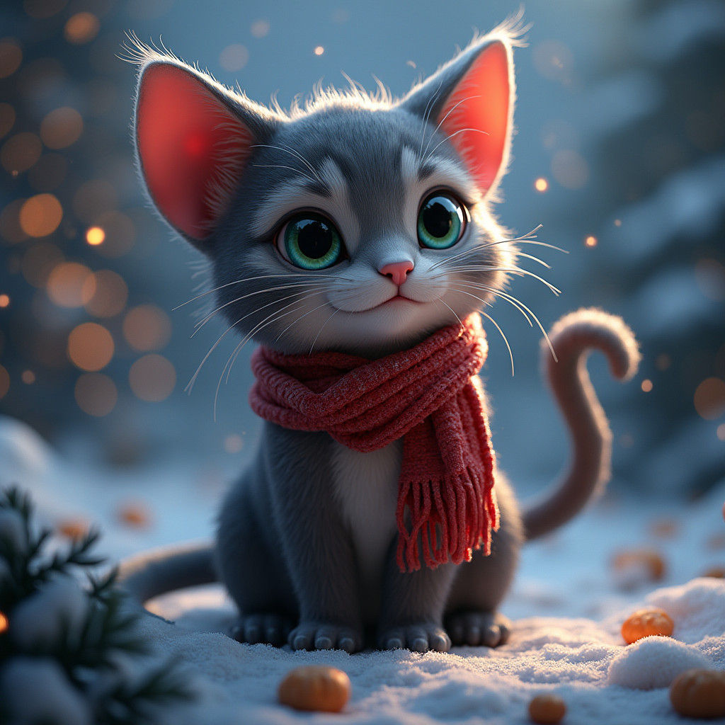 Festive Christmas Kitten in Detailed Matte Painting
