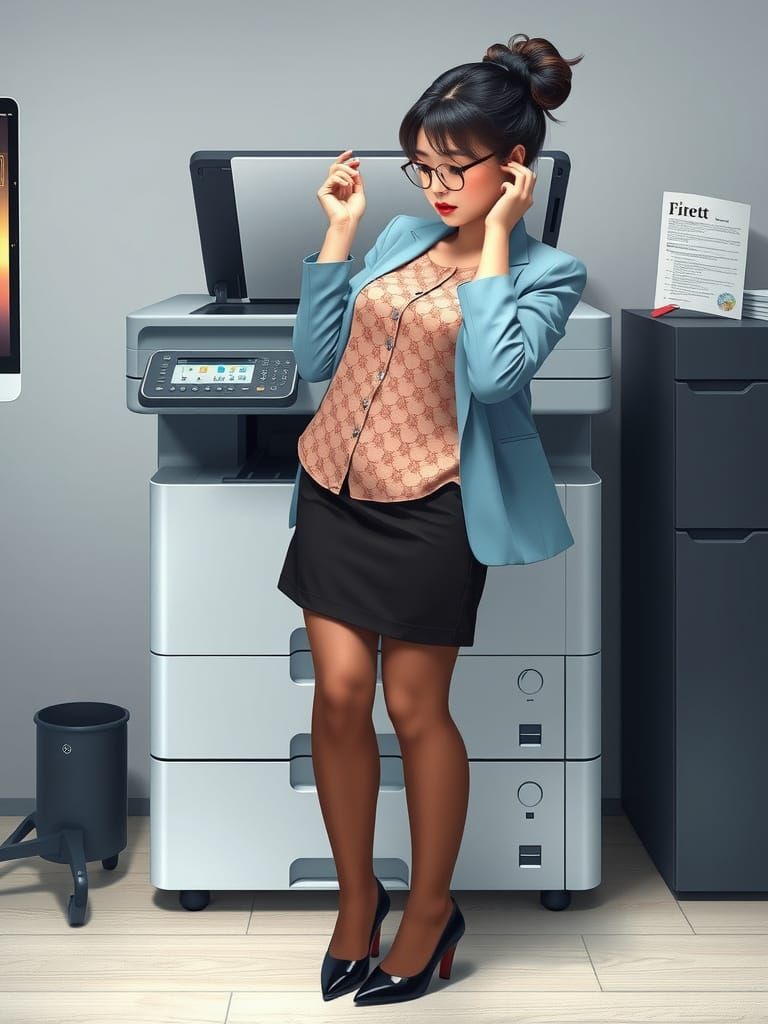 Korean Secretary Frustrated with Malfunctioning Printer in K...