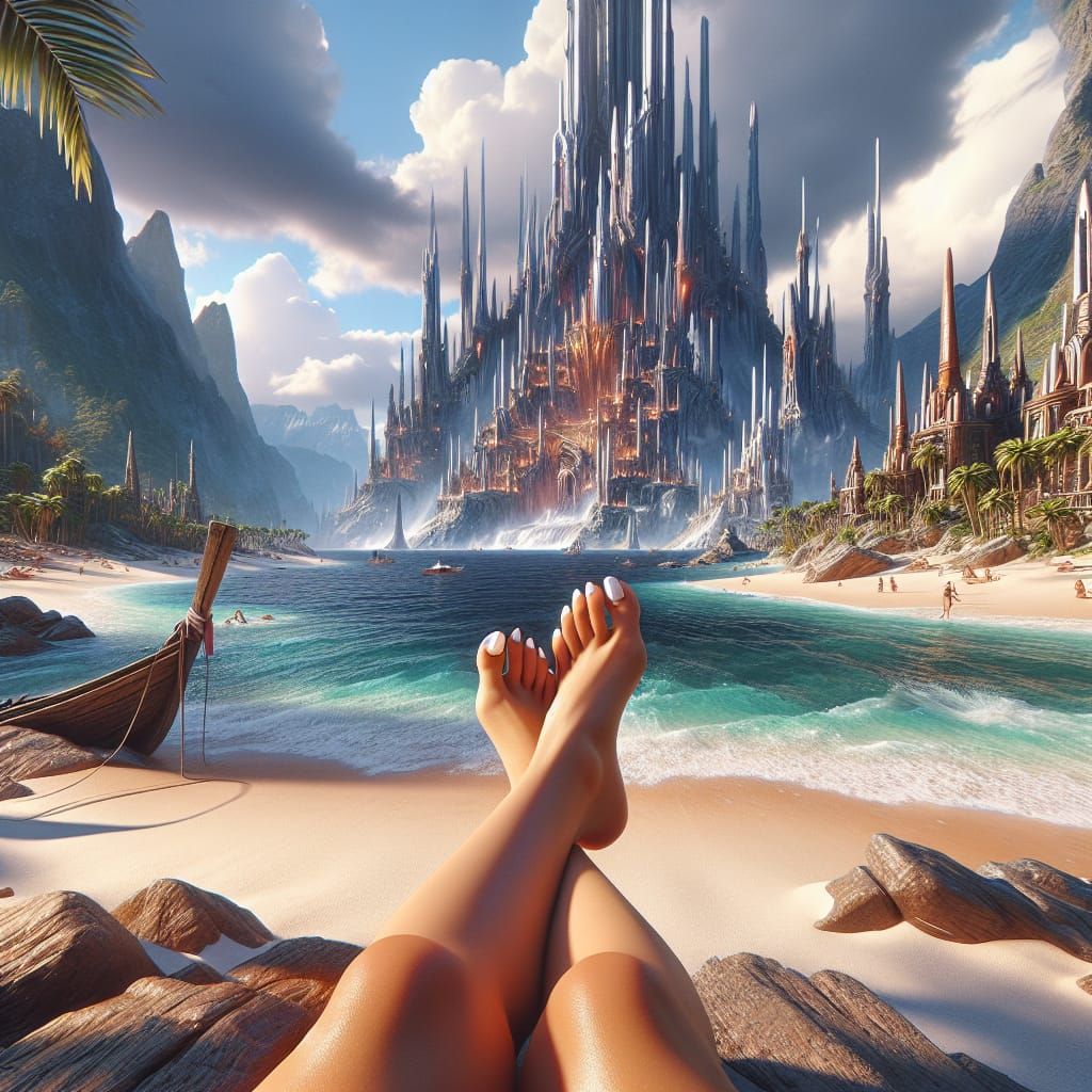 Girl on Beach Showing Tan Feet: Artstation Concept