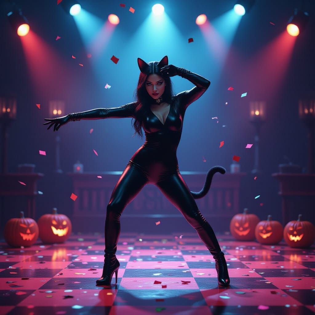 Cat Girl Breakdancing at Halloween Disco Party