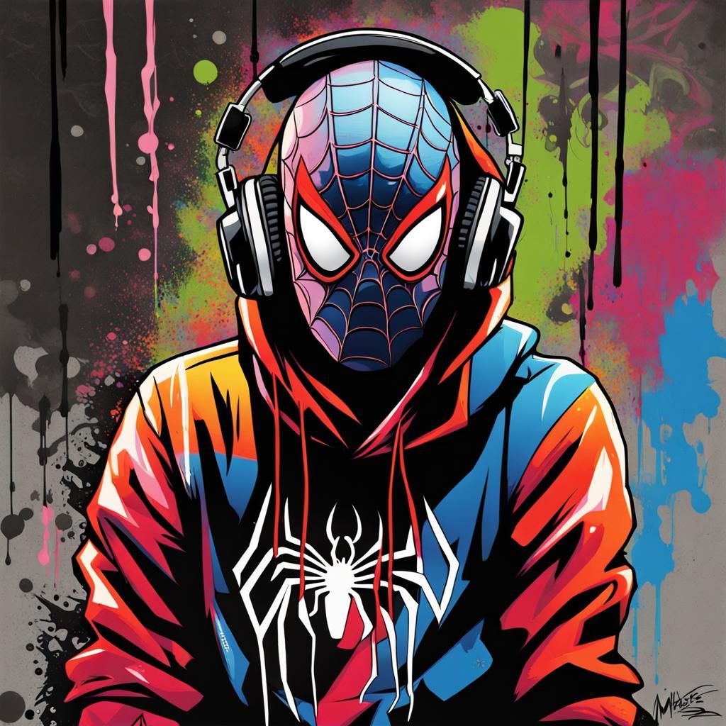 Miles Morales Spider-Man Graffiti Art with Hoodie
